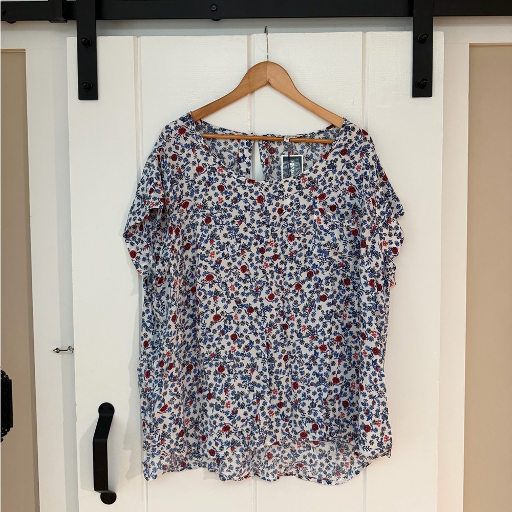 Ava Christine Blue and Red Floral Blouse
